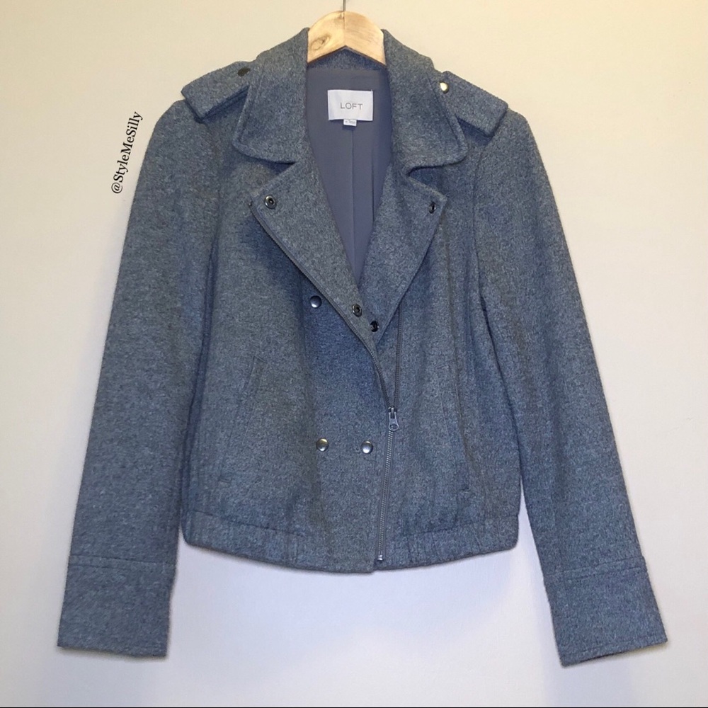 LOFT Heather Gray Wool-Blend Moto Jacket